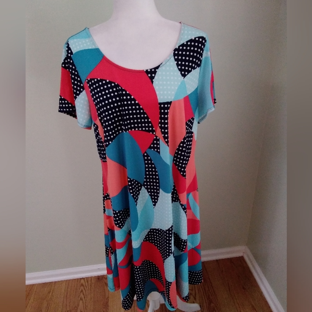 Kaari Blue Curvy Patchwork Polka Dot Dress